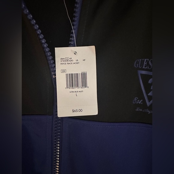Guess  Black & Blue Zip Front Men’s Track Jacket Casual Classic Size Large - Picture 4 of 7